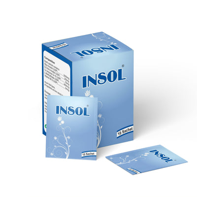 Insol Sachet PCOS supplement box with a single sachet beside it