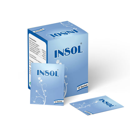 Insol Sachet PCOS supplement box with a single sachet beside it