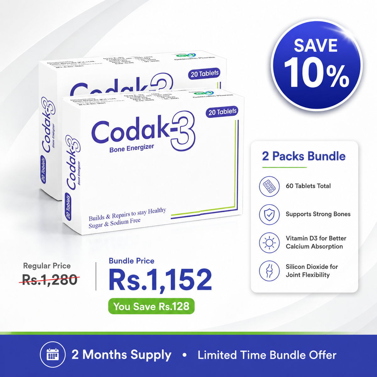 Codak-3 Tablet – Calcium Supplement Bundle (2 Packs, 10% Off)